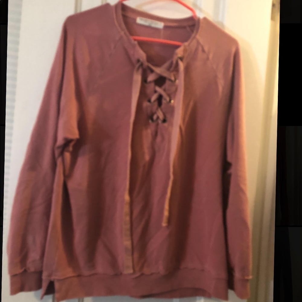 pink lace up sweatshirt